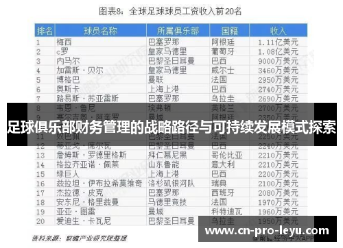 足球俱乐部财务管理的战略路径与可持续发展模式探索